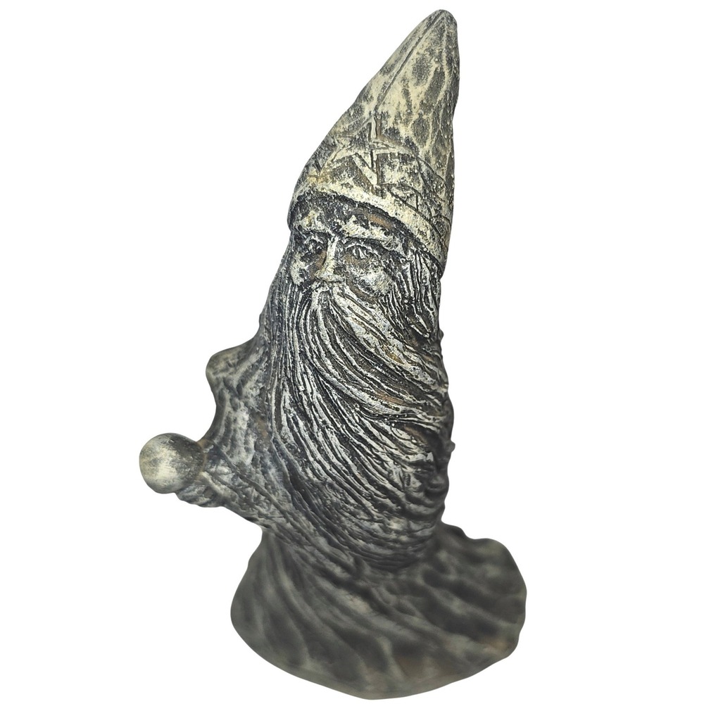 Vintage 7" Wizard Figurine with Crystal‎ Ball and Star Hat Stone Finish Sorcerer